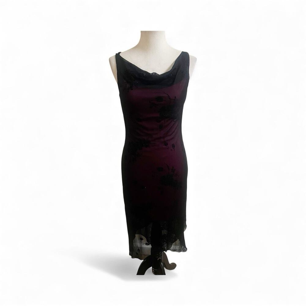 Byer Too Whimsygoth Midi Dress Mesh Black Overlay Pink Underlining Size Small